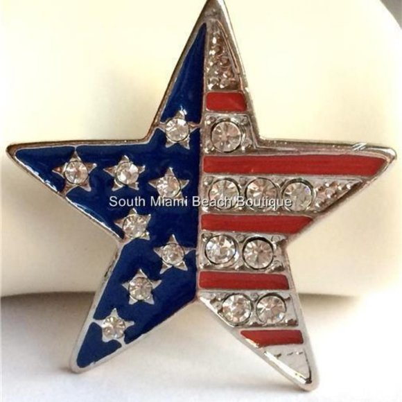 American Flag Pin Brooch Crystal Patriotic Stars Silver Plated July 4 USA US - Picture 1 of 8